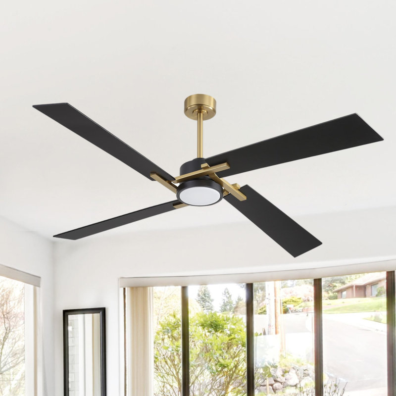 Kyliegh 4-Blade DC Motor Ceiling Fan with LED Light and Remote, Gold, Black, 56" Wide