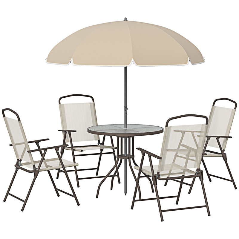 6 Piece Patio Dining Set For 4 With Umbrella