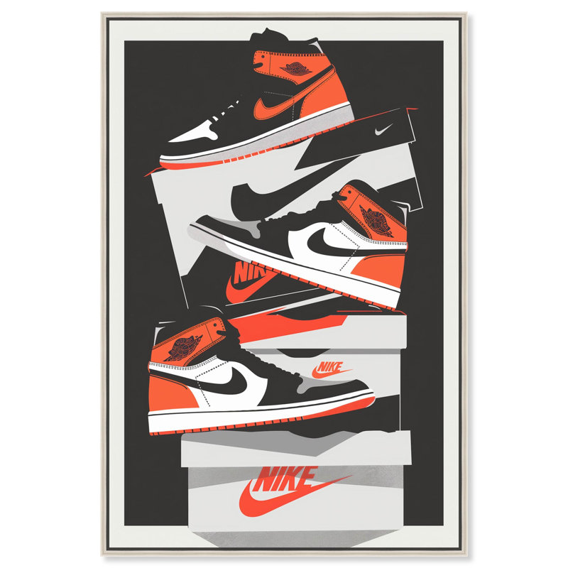 «Big Sneaker Stack Canvas» par Art Remedy, Argent argent, Reproduction encadrée sans passe-partout, H 37 po x l 25 po