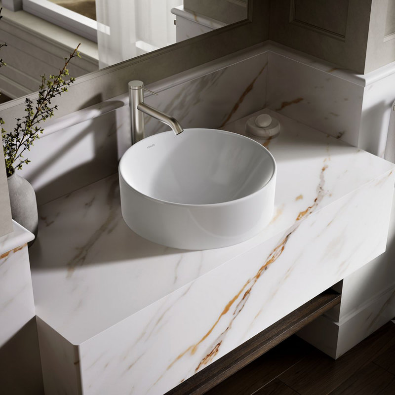 Vox® Vitreous China Circular Vessel Bathroom Sink with Overflow, White