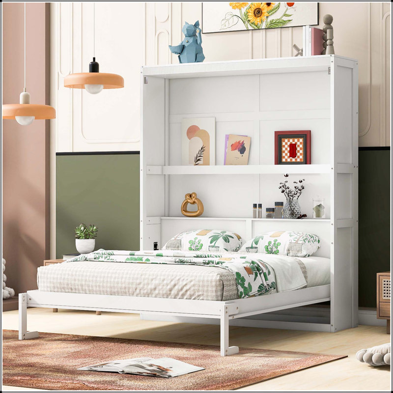 Lit escamotable mural avec tablettes Murphy, Blanc, Grand