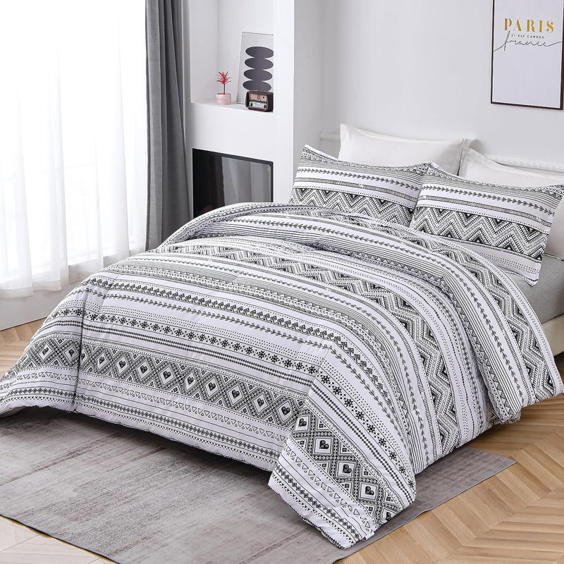 Ensemble d'édredon en microfibre , Édredon pour lit simple + 1 taie décorative stan, Noir / abstrait