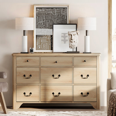 Commode 9 tiroirs pour chambre d'enfant, commode de ferme 53,5 po avec grand tiroir, commode pour chambre à coucher, salon, chambre de bébé, couloir