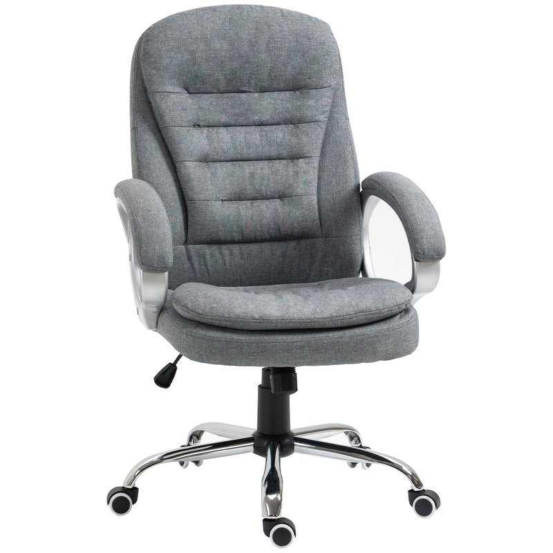 Fauteuil de direction à haut dossier avec hauteur réglable, rembourrage épais et appui-tête rembourré - gris