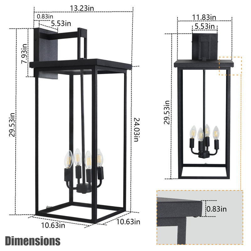 29.5 in. 4-Light Black Outdoor Wall Sconce with Glass Shade, 4 Light, 29.5" H x 11.8" W x 13.2" D