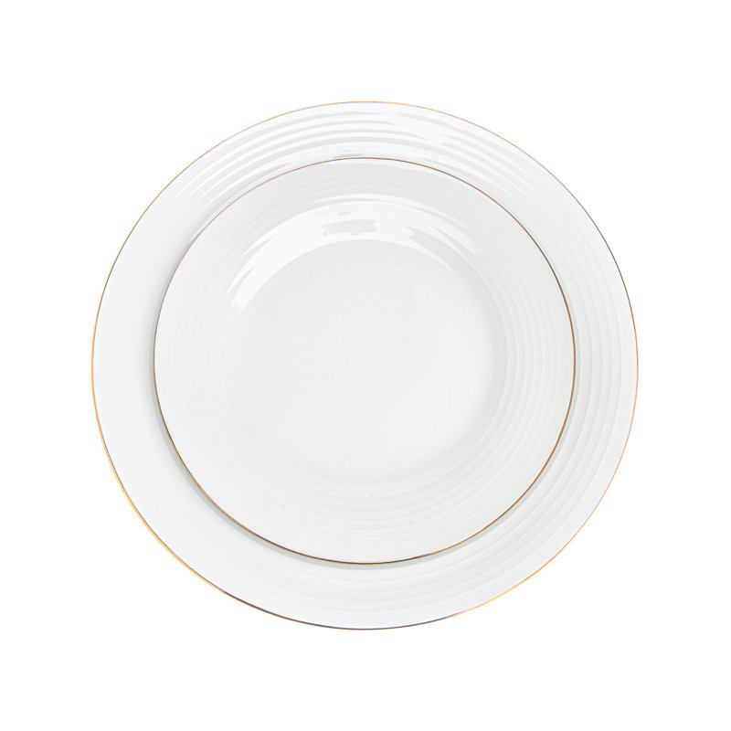 Elegant Porcelain 18-Piece White & Gold Rim Dinnerware Set, Service for 6