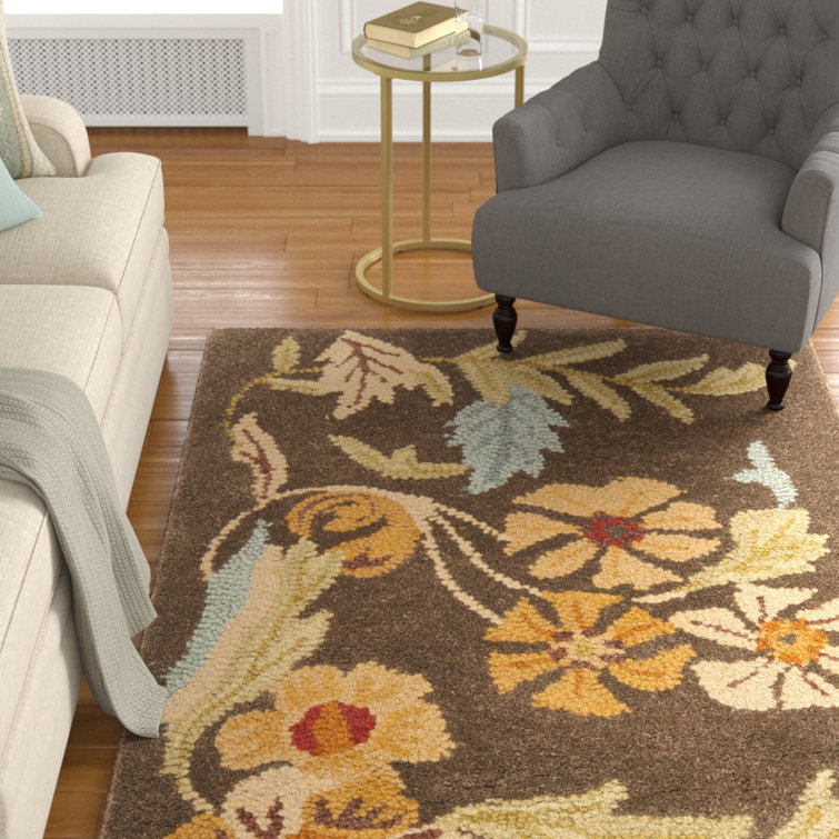 Emrick Blossom Hand Hooked Wool/Cotton/Latex Floral Rug in Brown