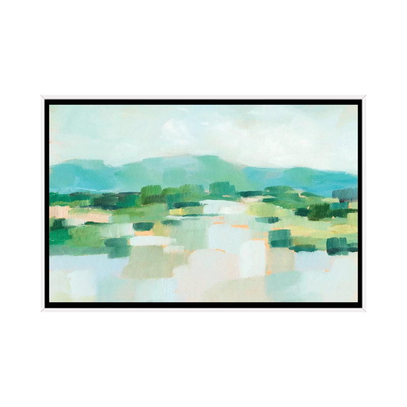 « Emerald Island I » par Ethan Harper, reproduction d’art, H 18 po x l 26 po x P 1,5 po, Toile blanche encadrée, Pas de tapis