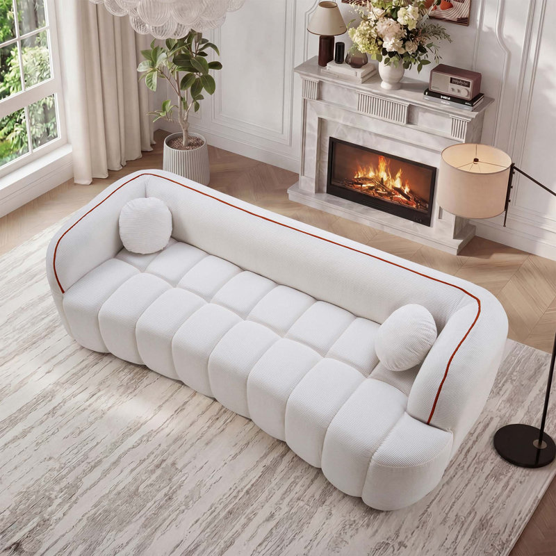 Canapé moderne à 3 places sans assemblage requis, Velours côtelé blanc