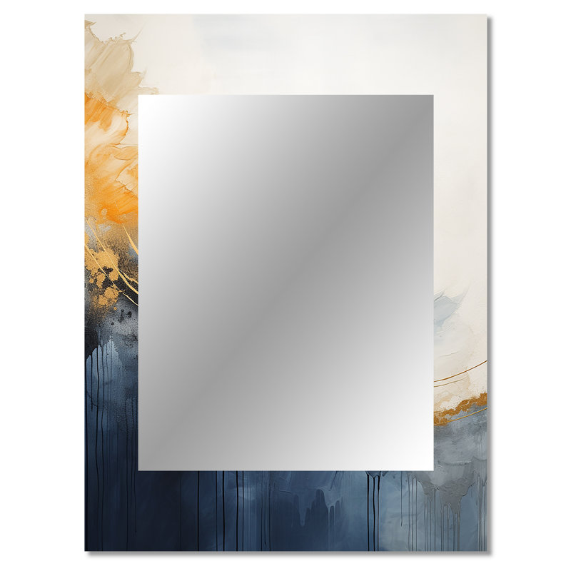 Tempête de marbre bleu et jaune V - peinture abstraite unique miroir mural, miroir bleu, impression sur métal, 40 po x 30 po