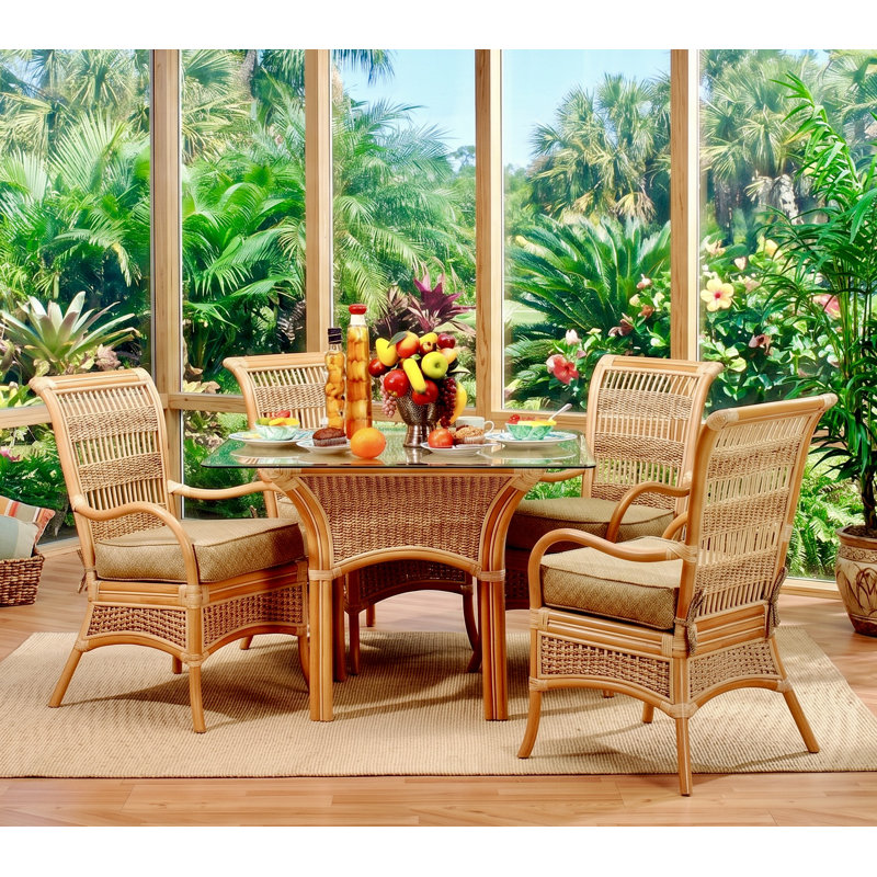 Round Glass Top with Wicker/Rattan Base Dining Table