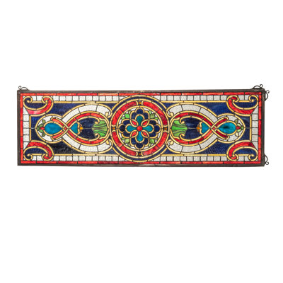 36" Wide X 11" High Evelyn in Lapis Transom Stained Glass Window