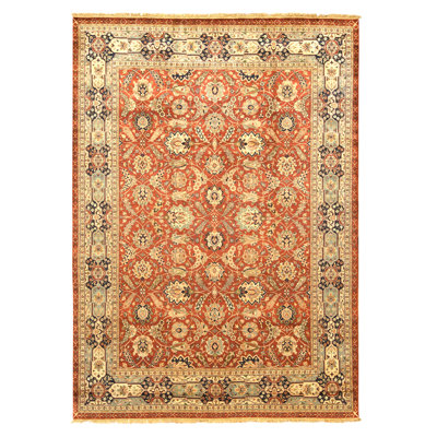 Tapis rouge et bleu noué à la main de haute qualité