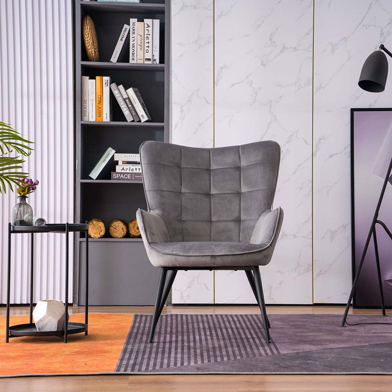 Juin Velvet Accent Chair, Grey