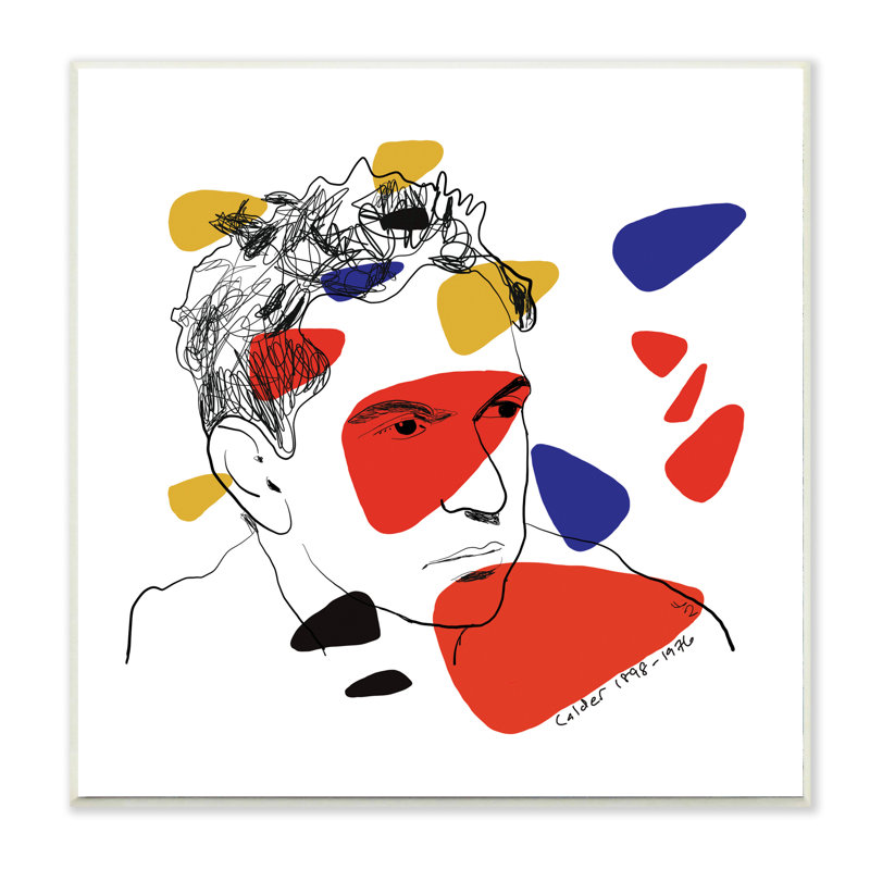 Calder, artiste abstrait, portrait, formes pop primaires, Plaque murale, H 12 po x l 12 po x P 0,5 po
