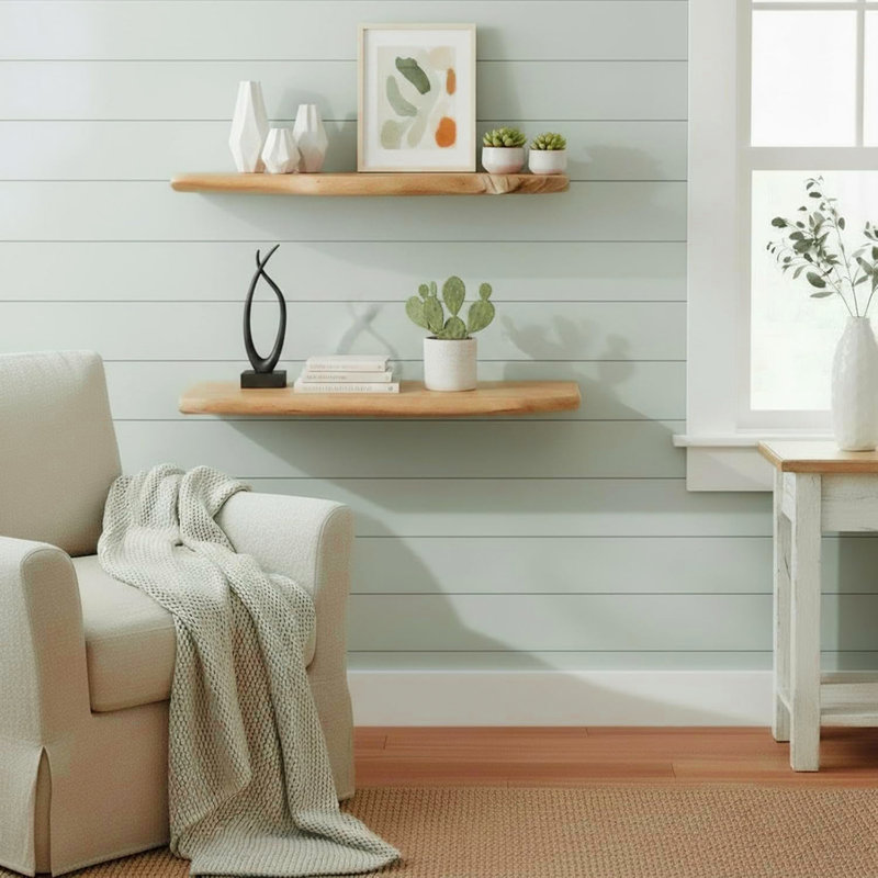 Zuzia 2 Piece Free Form Cedar Solid Wood Floating Shelf, 1.74"H x 23.65"W x 7.87"D