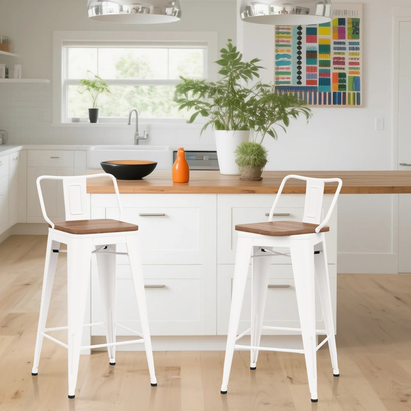 Swivel Metal Counter And Bar Stools, White, Counter Stool (24” Seat Height)