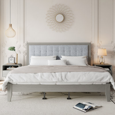 Solid Wood Platform Upholstered Headboard Bed