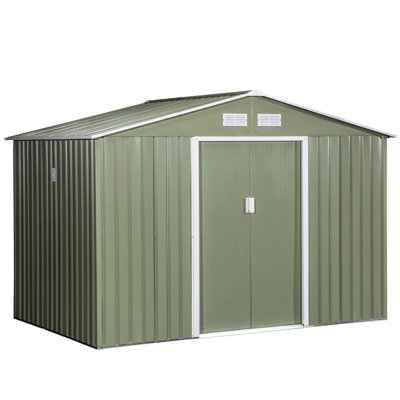 Remise de rangement extérieure 9 pi x 6 pi - 4 évents, 2 portes coulissantes, pour la cour, le garage, la remise d'organisation de pelouse, avec tondeuses à gazon avec cadre