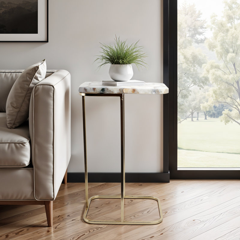 Sagebrook Home 24X15" Agate Top C-Table, White/Gold, White