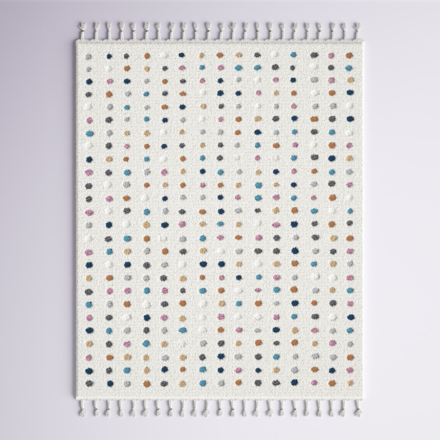Weishaar Polka Dot Tasseled Shag Kids Nursery Ivory Rug