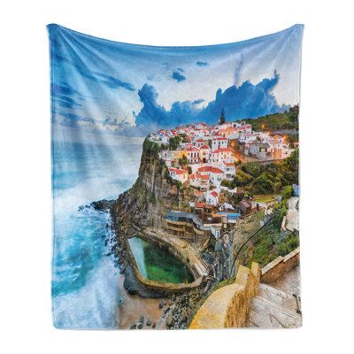 Ambesonne Mediterranean Fleece Throw Blanket Portuguese Town Multicolor