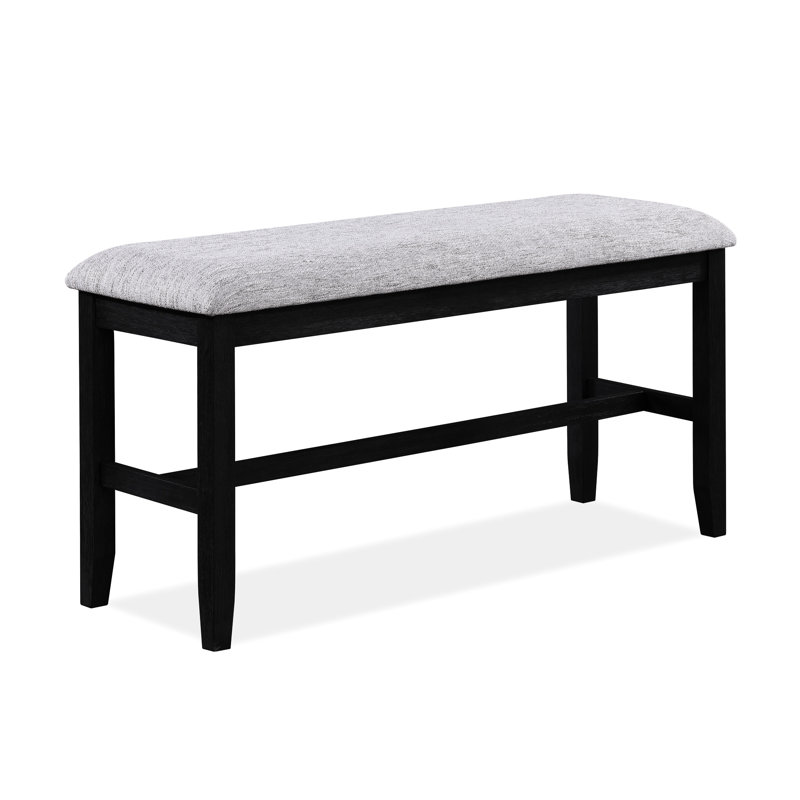 Banc en bois massif transitionnel - hauteur de comptoir rembourrée grise noire / finition grise