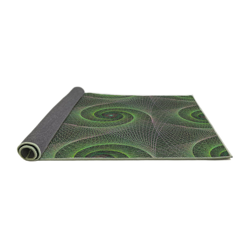 Tapis vert/noir à motifs, Rond 5 pi