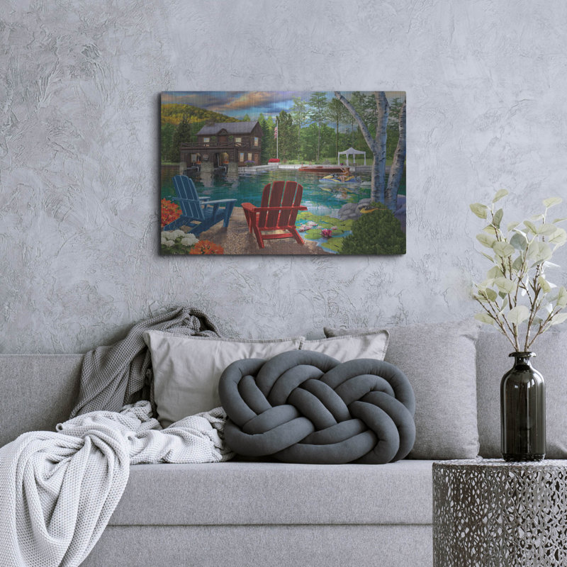 Loon Peak® «Summer At The Boathouse» par Bigelow, illustrations en métal, H 24 po x l 36 po