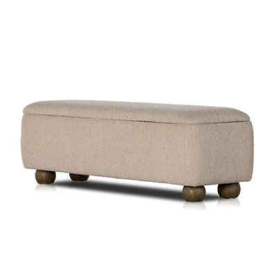 Rounded-Shaped Lambswool Solid Wood Storage Ottoman