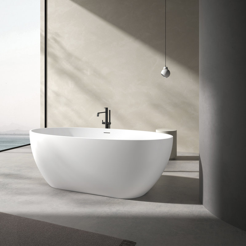 62.99 In. X 28..22 In. Stone Resin Solid Surface Flatbottom Freestanding Soaking Bathtub With Drain, Matte White