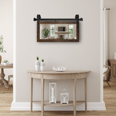 Ozark Hardwood Walnut Mirror With Steel Barn Door Rail