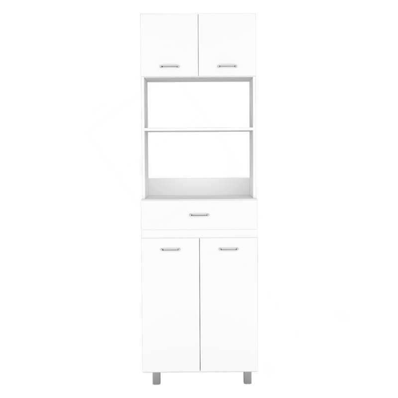 Caribe Microwave Cabinet, Four Legs, One Drawer, Double Door, One Shelf  -White, White