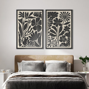 Abstract Botanical Unique Black And White Abstract Floral & Botanical Modern Boho Canvas 2 Pieces Print Wall Art Work