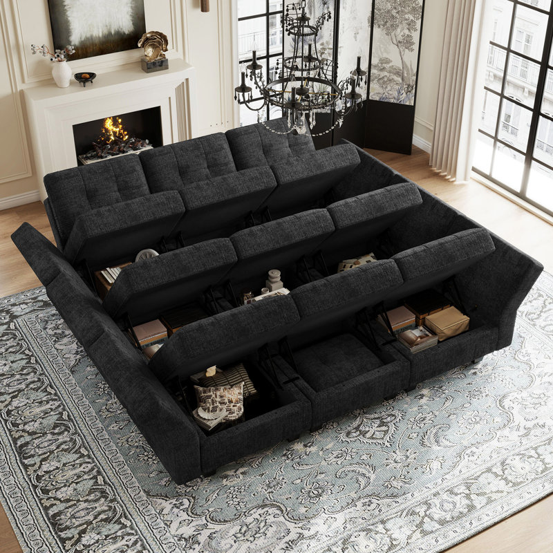 Canapé-lit modulaire 9 pièces Buckleton, Chenille noir