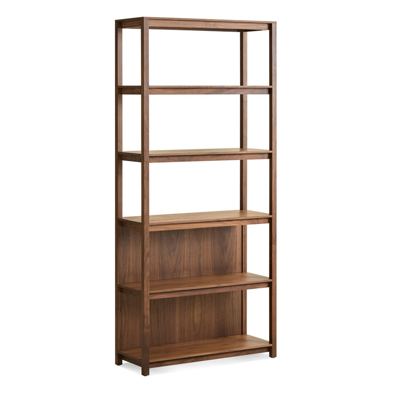 Open Plan Solid Wood Etagere Bookcase, Walnut