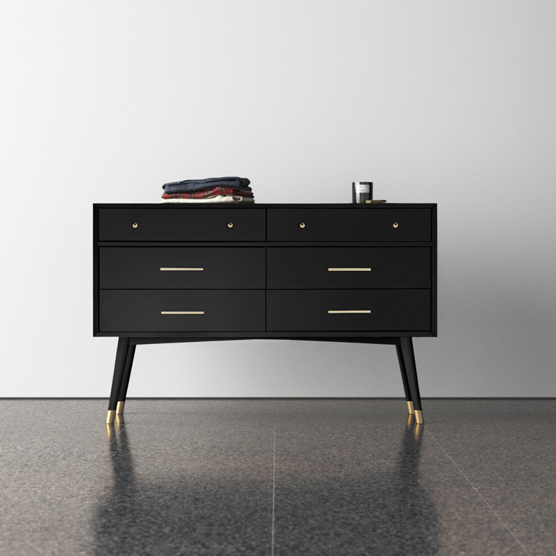 Samuel 56'' W 6 - Drawer Dresser, Black/Brass