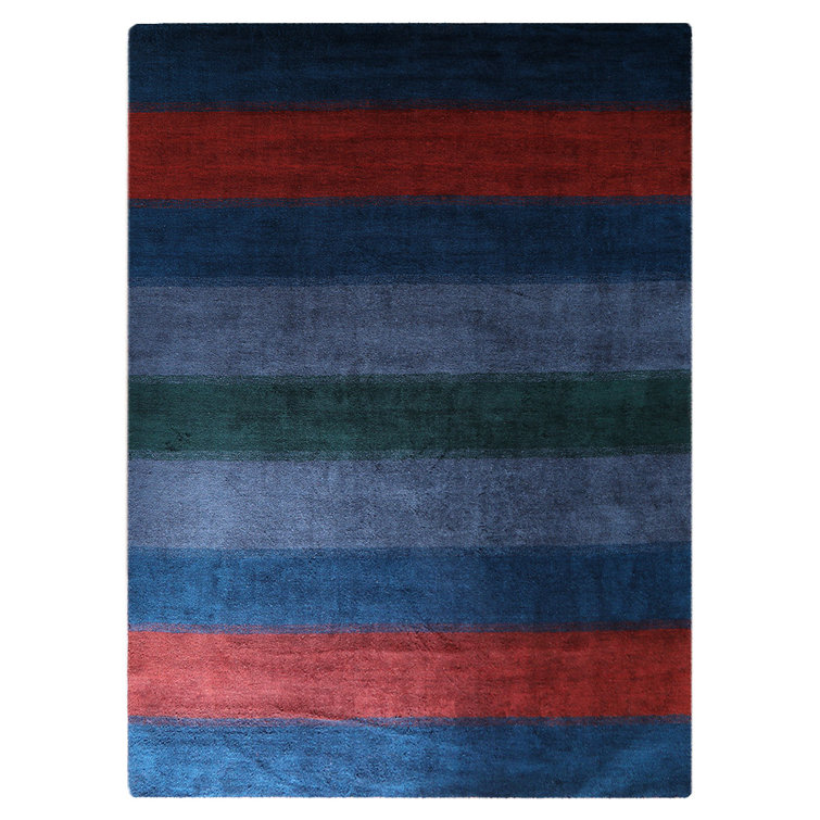 Winterton Hand Knotted Loom Wool Eco-Friendly Area Rugs - Blue Light Blue Color, Striped, Contemporary Modern Design, High Pile Thick Handmade Anti Skid Area Rugs for Living Room, Bed Room