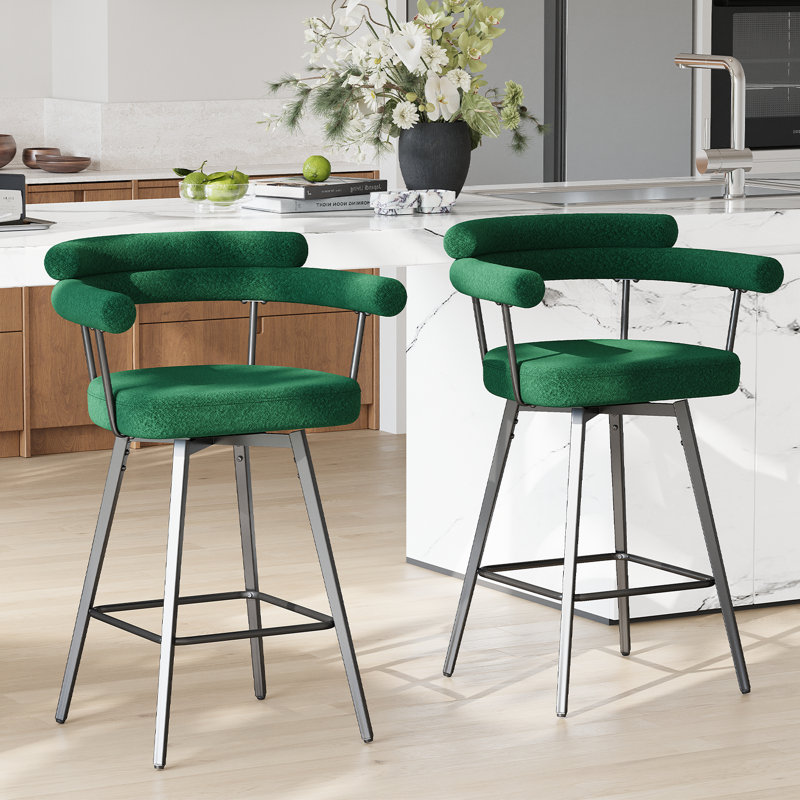 Ensemble de 2 tabourets de bar pivotants en molleton 26 po H, Vert