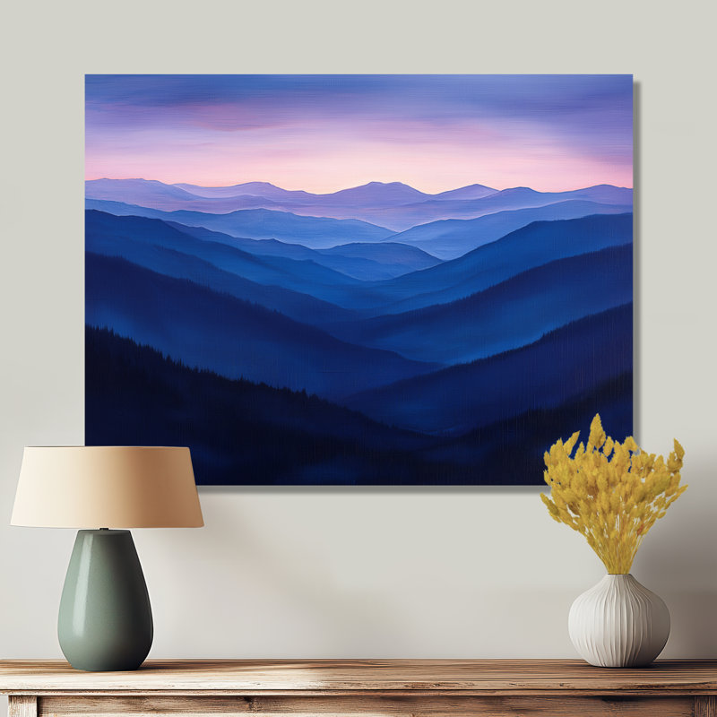 Lavande, crêtes de montagne au crépuscule I - impression de montagnes sur métal, H 12 po x l 20 po