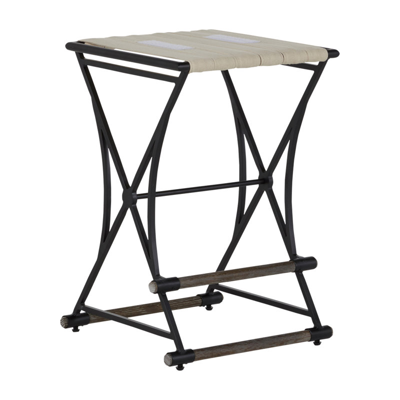 Aged Charcoal Black and Ivory Linen 26.5'' Counter Stool
