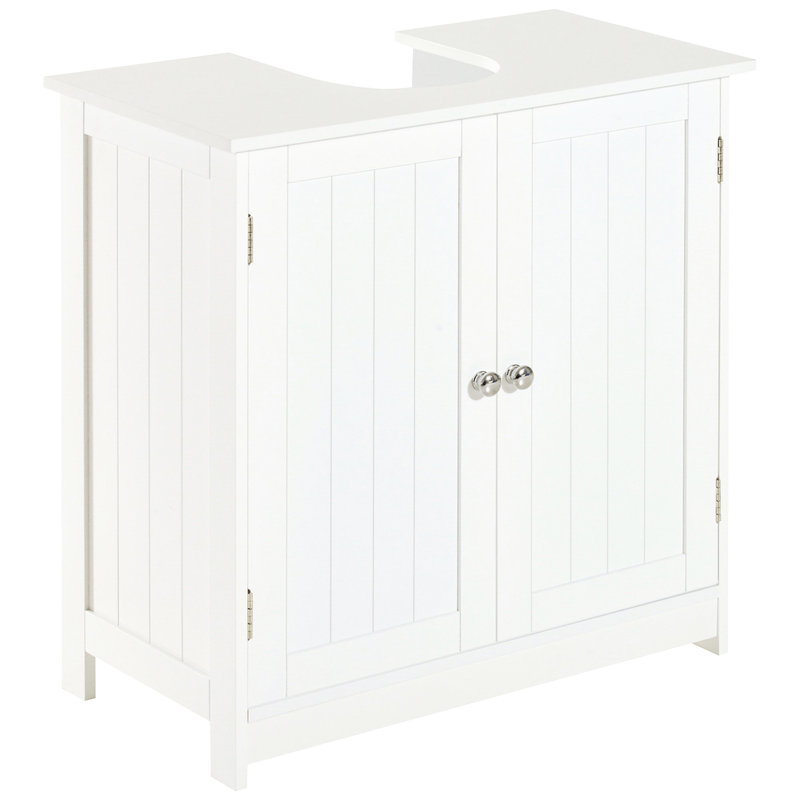 Armoire de salle de bain blanche 24 "pour lavabo sur piédestal | Rangement moderne avec un look chic, peu encombrant - construction 2 tablettes réglables, quincaillerie élégante en acier inoxydable - assemblage de style
