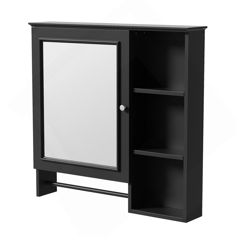 Armoire de rangement murale de salle de bain, armoires à pharmacie avec grande porte miroir, Black