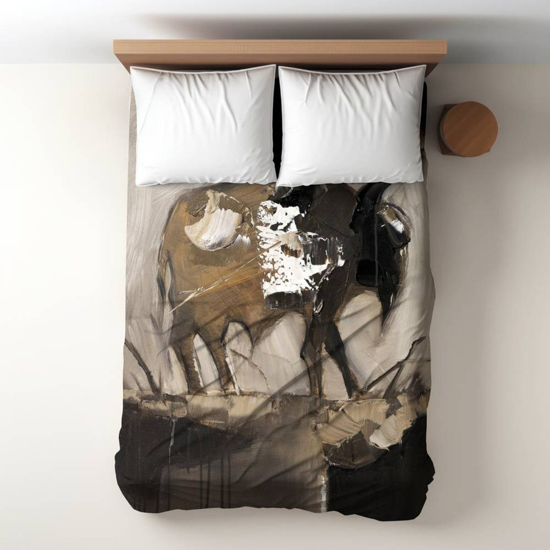Polyester Sateen Duvet Cover, White Abstract Buffalo