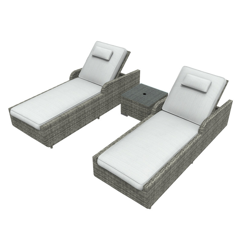 Griffing 29.53" Long Reclining Outdoor Chaise Lounge Set with Cushions and Table, Mixed Gray