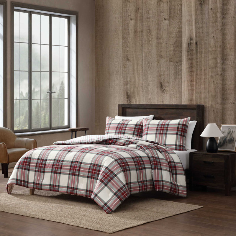Ensemble d'édredon en flanelle de coton rouge Eddie Bauer Serendipity, Twin Comforter
