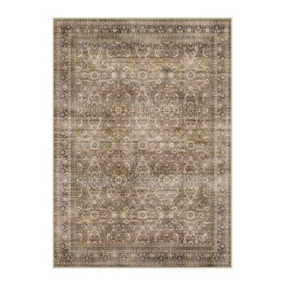 Tapis Amber lavable en machine à motif floral vintage avec envers antidérapant