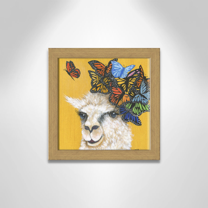 Art sur toile llama, H 14 po x l 14 po x P 0,625 po, Cadre en chêne