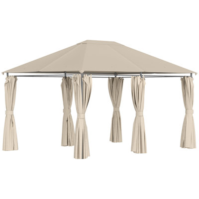 13.1'x9.8' Outdoor Patio Gazebo, Khaki/Black, 6 Sidewalls & UV-Resistant Polyester Canopy
