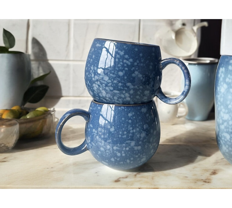 Reactive Glaze Blue Spots Studio Coffee Mug Set of 4 Sabeeh Mug